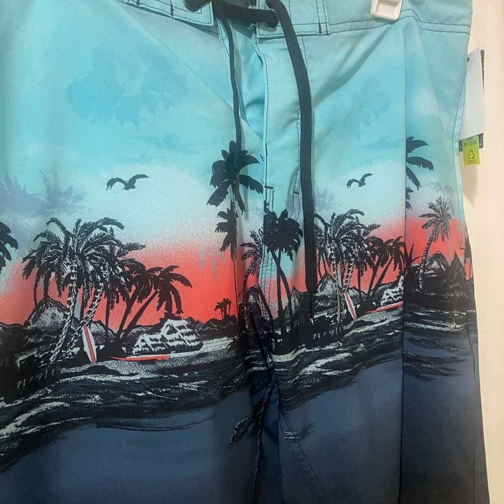 Burnside Men's Aqua Scenic Stretch Swim Board Shorts NWT - Picture 5 of 12